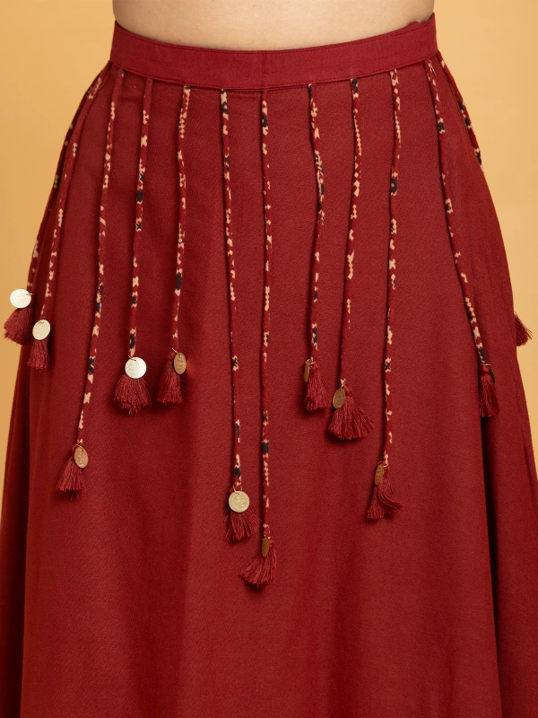 Maroon Skirt With Detachable Statement Belt 3