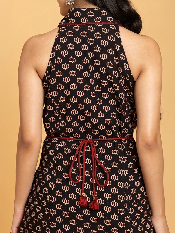 Black Ajrakh Printed Shirt Dress for Women 4