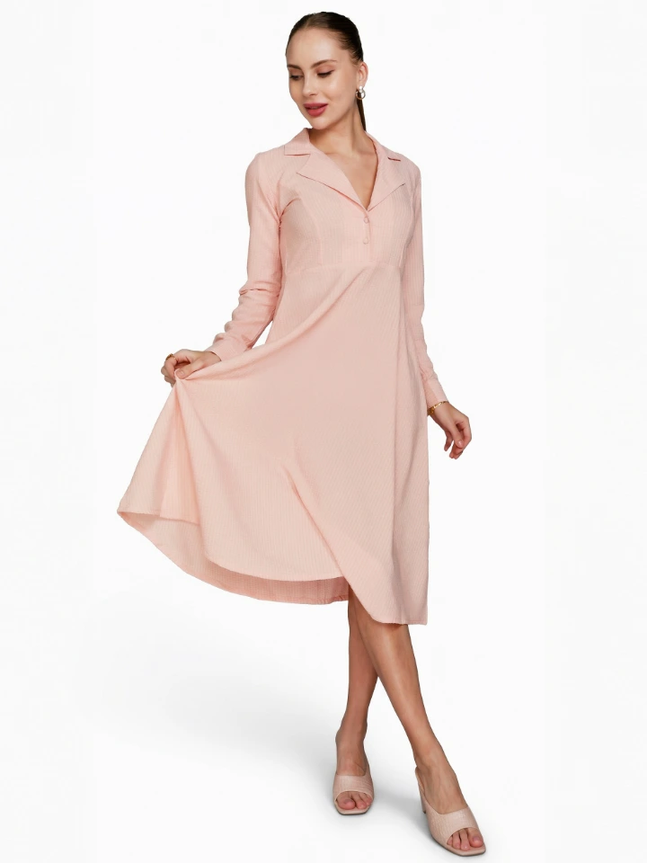 Pink Lapel Collar Dress For Chic Formal Wear