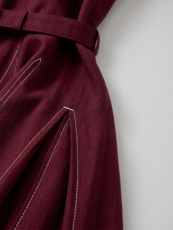 Maroon Fit and Flare Dress With Detachable Waist Belt 8