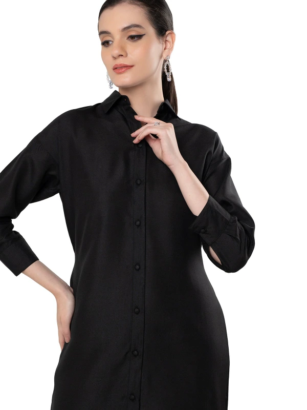 Black Long Shirt Dress For Casual Or Formal Wear 6