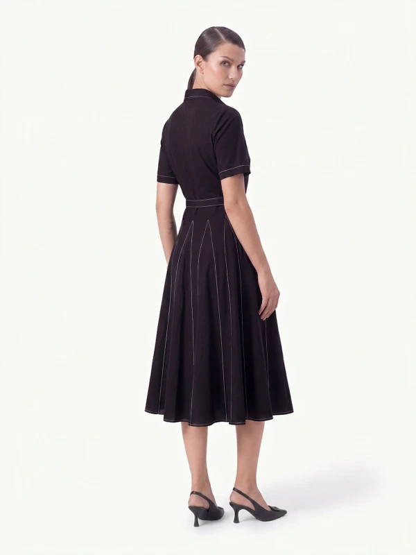 Black Collar Neck Fit and Flare Dress for Women 4