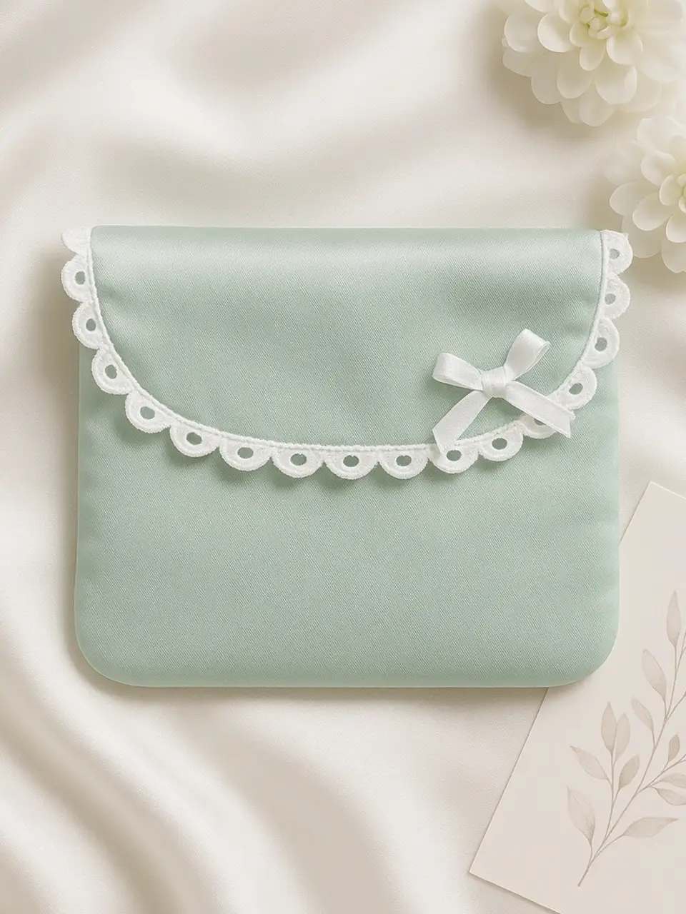 Green Sanitary Pouch with Lace Embellishment