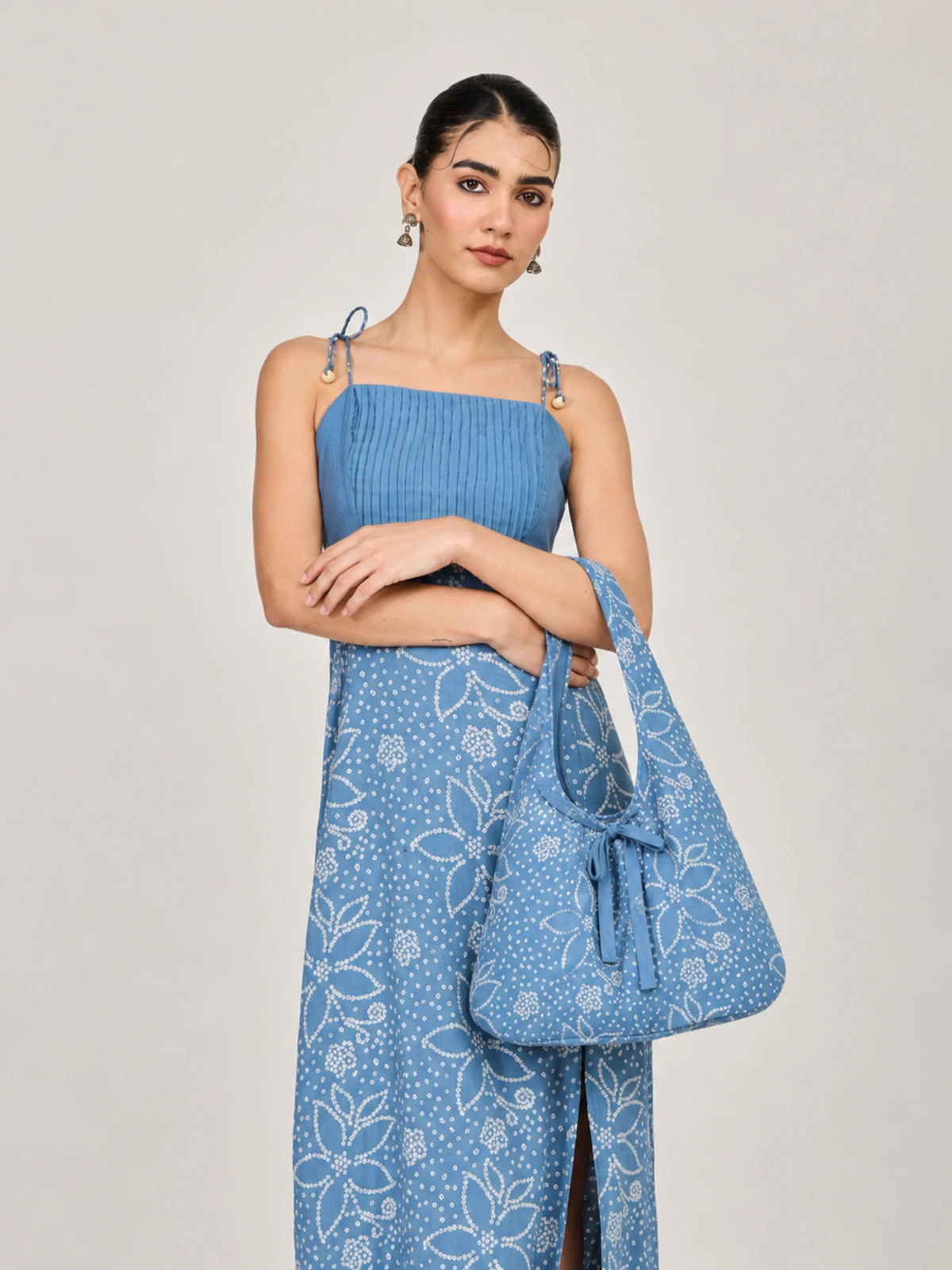 Blue Bandhani Printed Hobo Bag thumbnail 3