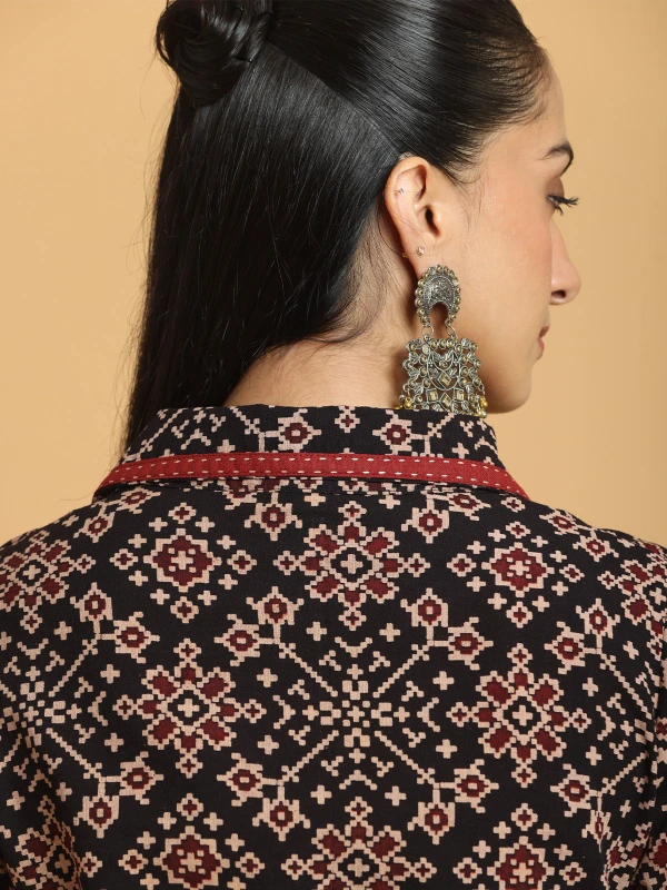 Black Ajrakh Printed Ethnic Top for Women 6