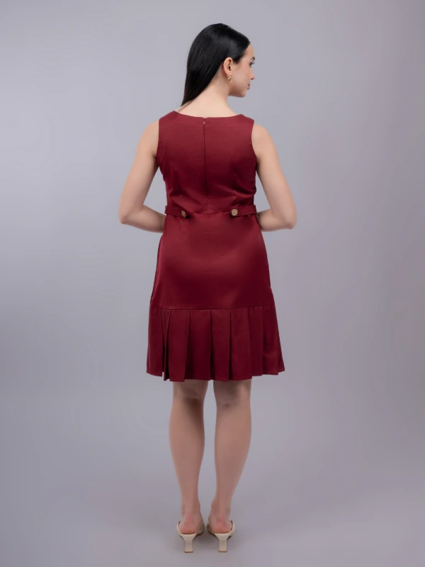 Maroon Formal Pleated Hem Shift Dress 3