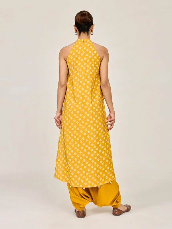 Yellow Bandhani Printed A-line Long Kurta 5