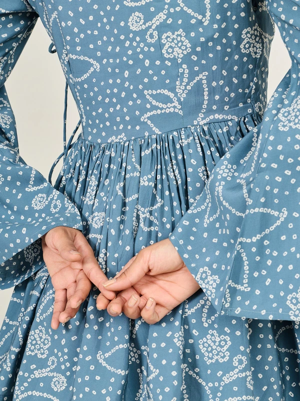 Blue Bandhani Printed Angrakha Top & Flared Palazzo Co-Ord Set 6