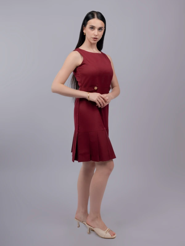 Maroon Formal Pleated Hem Shift Dress 4