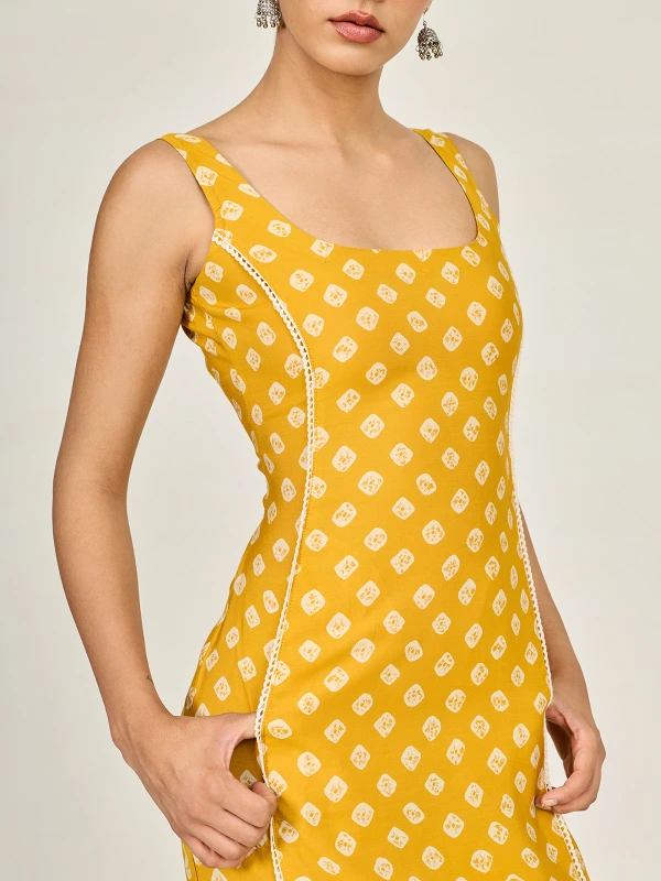 Yellow Bandhani Printed Mermaid Dress 3