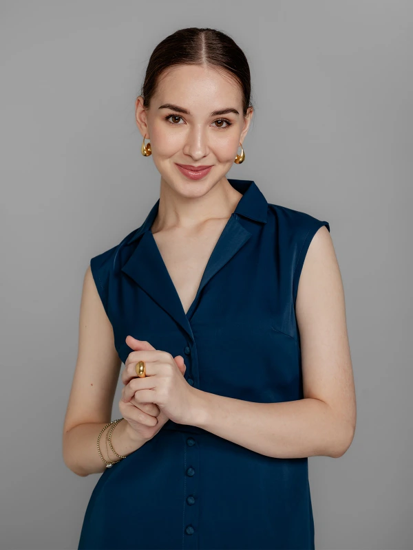 Blue Cap Sleeve Formal Dress With Elegant Fit 1