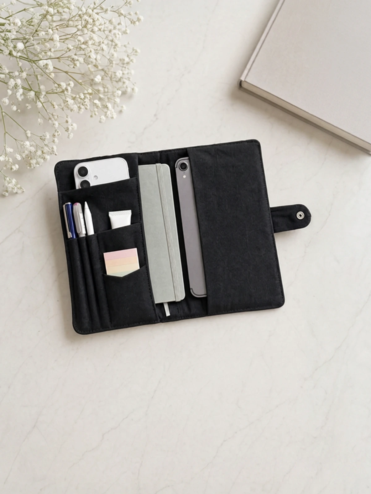 Black Diary Cover with Multi-Utility Pockets thumbnail 4