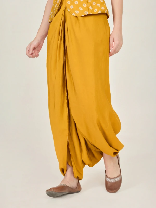 Yellow Solid Dhoti Pants For Women 5