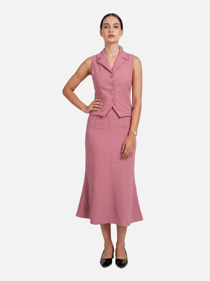 Peach Formal Waistcoat And Skirt Co-Ord Set