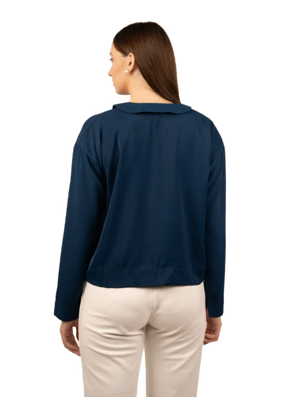 Blue Solid Formal Shirt For Women 3