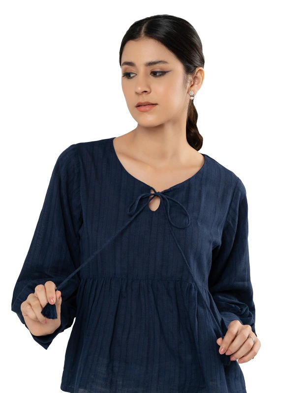 Blue Peplum Top With Bishop Sleeves 5