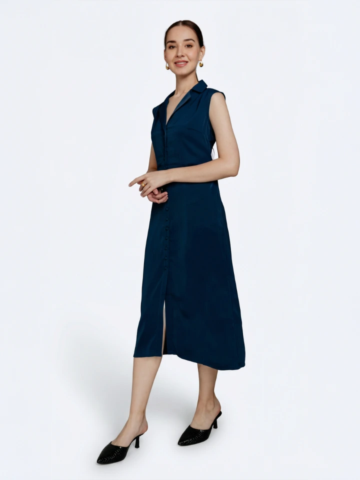 Blue Cap Sleeve Formal Dress With Elegant Fit