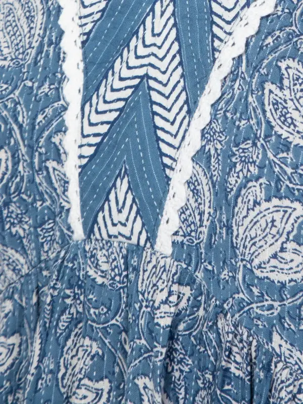 Blue Cotton V-Neck Kurta With Matching Pants 7