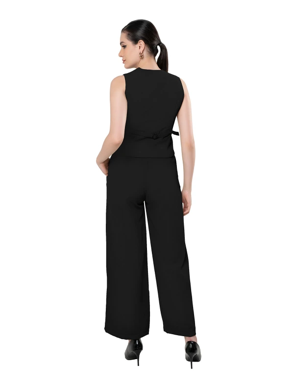 Black Asymmetric Waistcoat With Flared Pant Set t 3