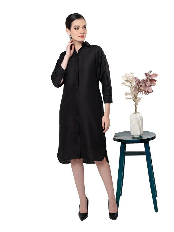 Black Long Shirt Dress For Casual Or Formal Wear 2