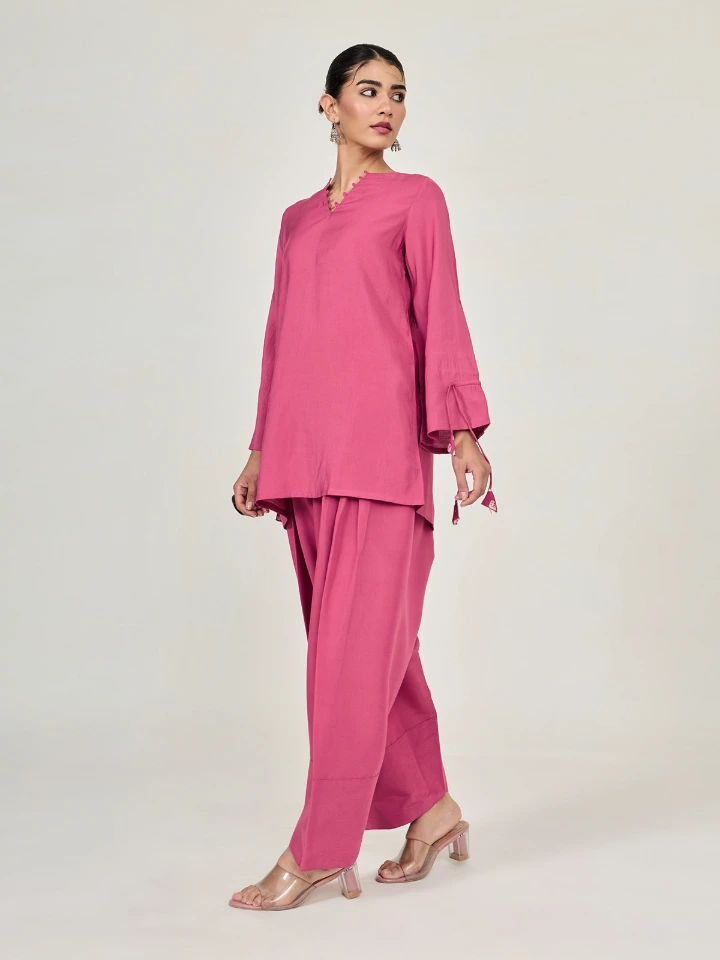 Pink A-Line Kurta & Farshi Pants Set