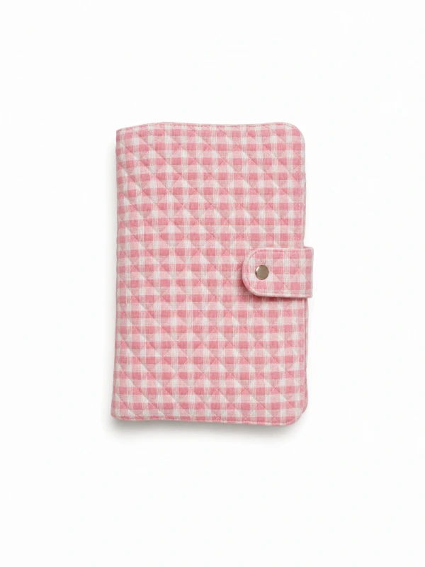 Light Pink Gingham Print Diary Cover with Multi Pockets 4