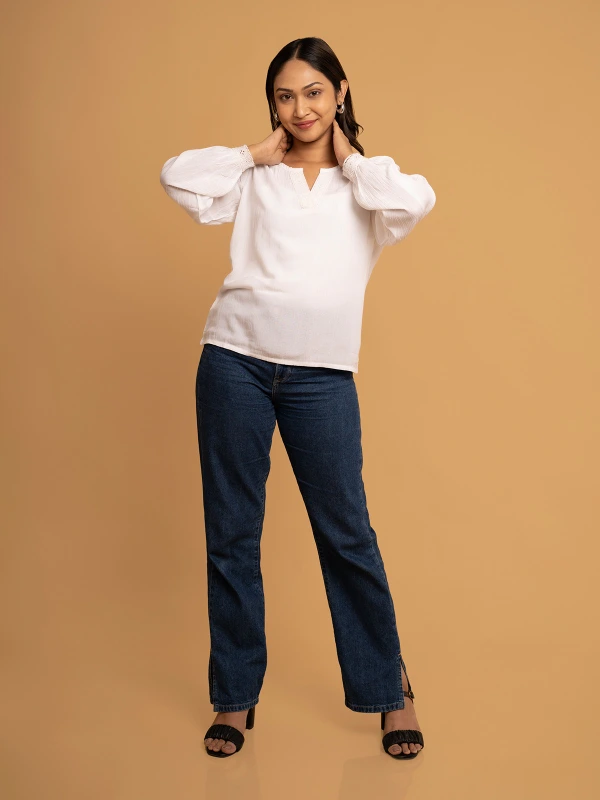 White Solid Top With Bishop Sleeves 4
