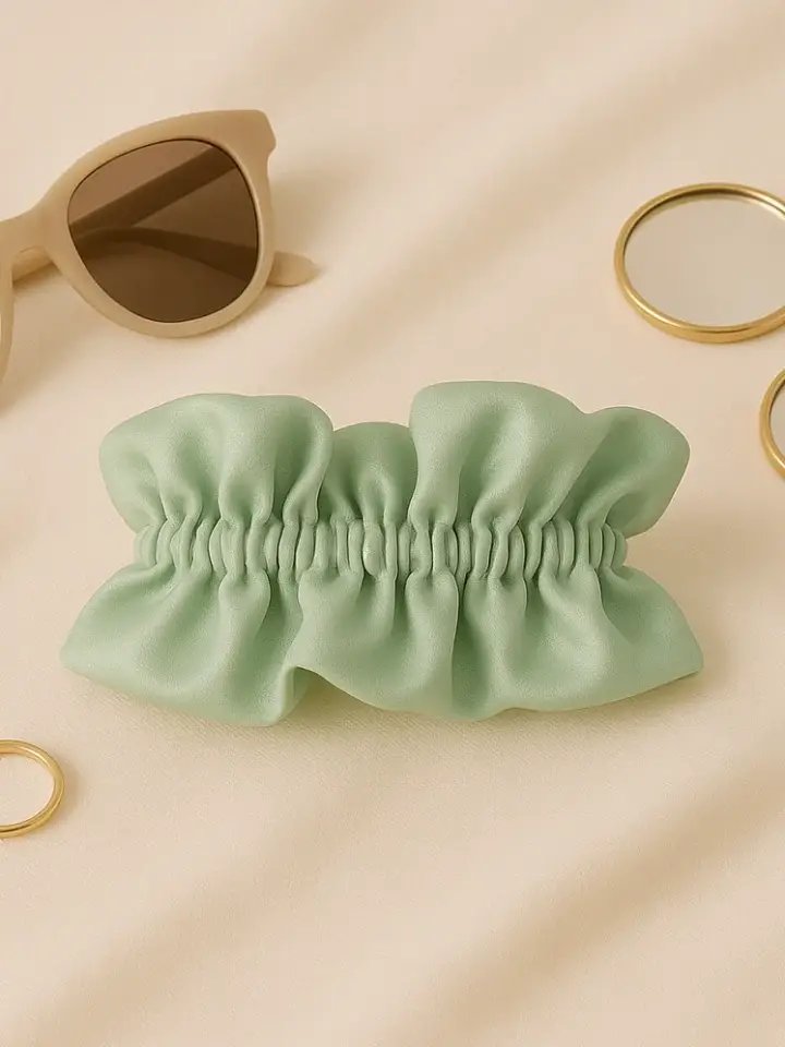 Pastel Green Ruffled Satin Scrunchie