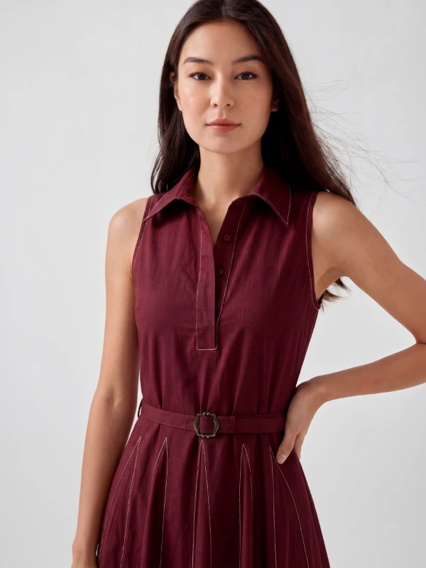 Maroon Fit and Flare Dress With Detachable Waist Belt 7