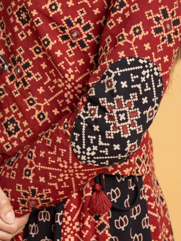 Multicolor Ajrakh Cropped Fusion Jacket 7