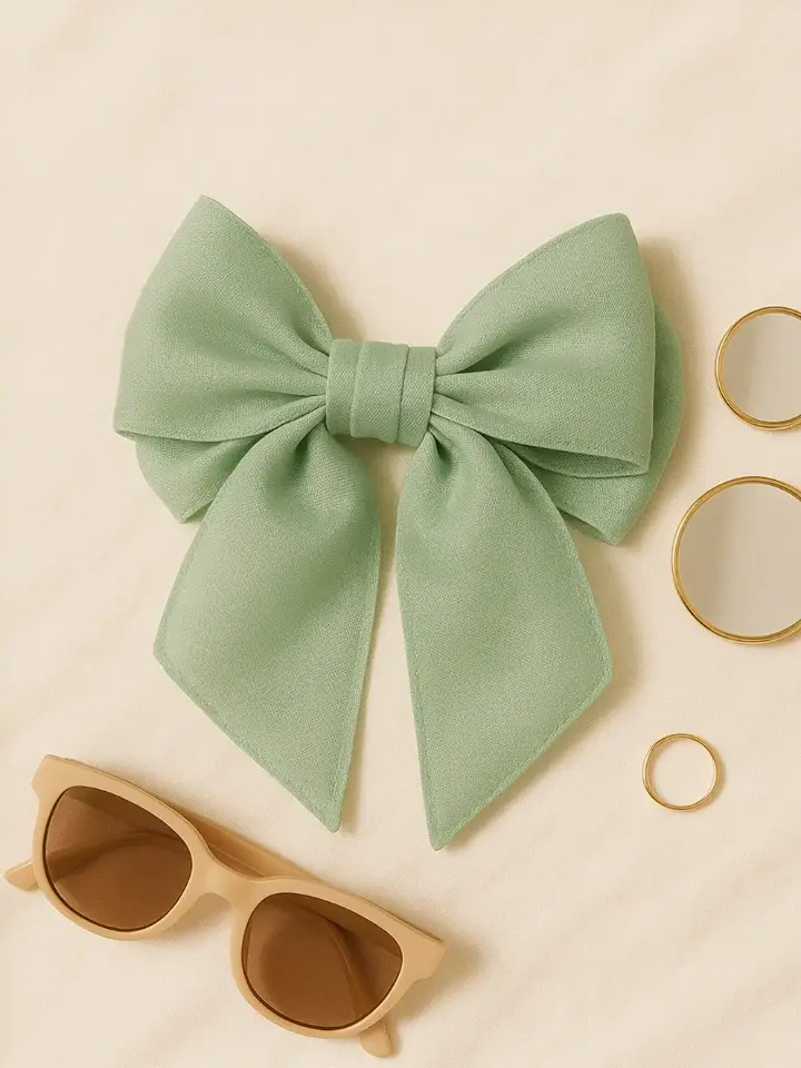 Vintage Green Double Bow Hair Clip with Scarf