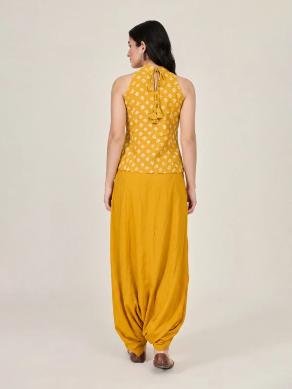 Yellow Bandhani Printed Halter Top & Dhoti Pants Ethnic Co-ord Set 7