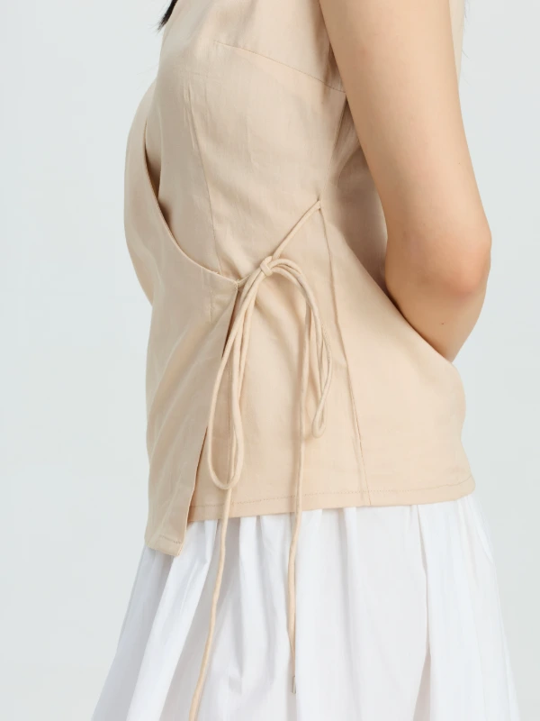 Beige Formal Sleeveless Wrap Top 5
