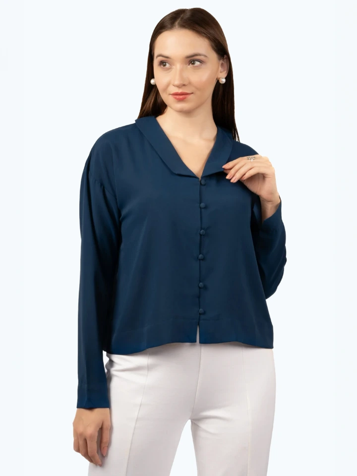 Blue Solid Formal Shirt For Women