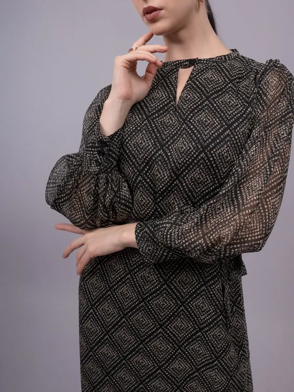 Black Formal Balloon Sleeve Long Straight-Fit Dress 6