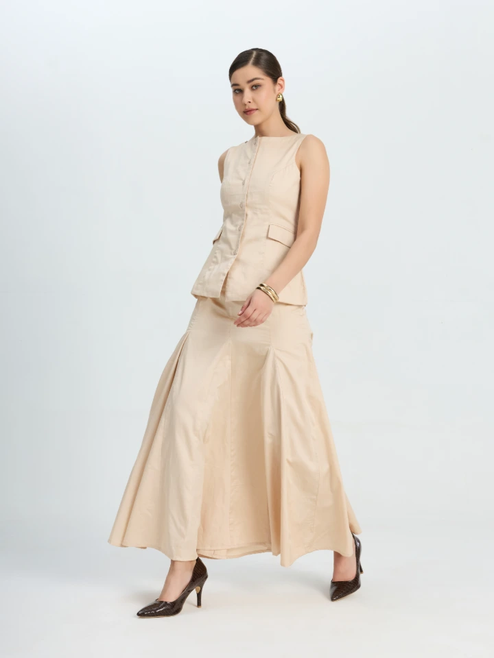 Waistcoat And Long Pleated Skirt Formal Co-ord Set