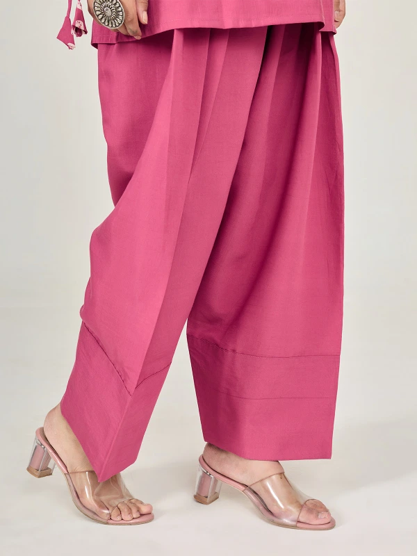 Pink A-Line Kurta & Farshi Pants Set 4