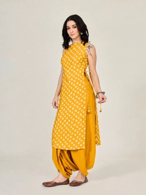 Yellow Bandhani Printed Long Kurta 4