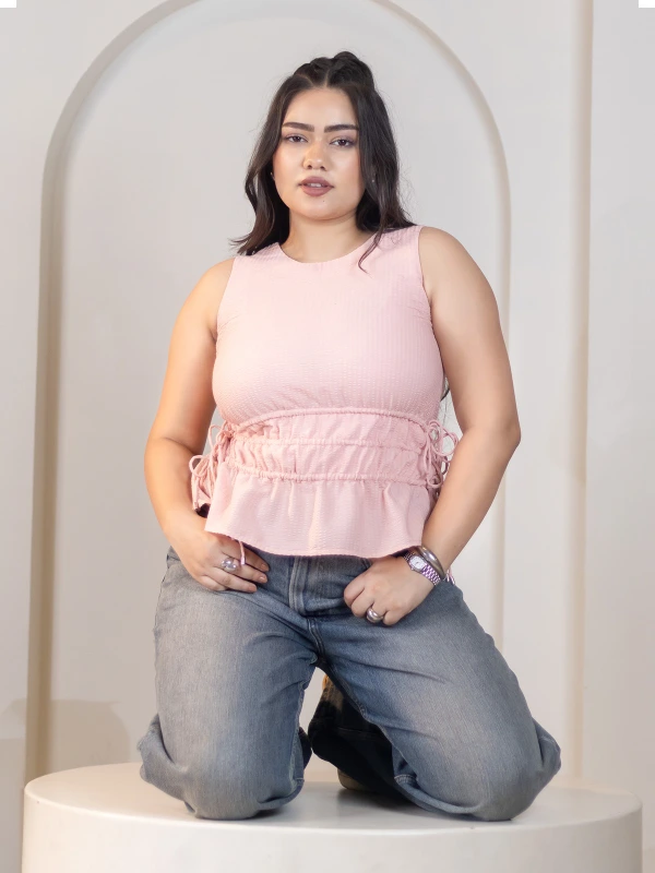 Peach Tie-up Peplum Top 5