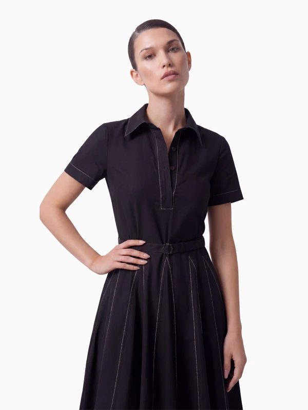 Black Collar Neck Fit and Flare Dress for Women 5