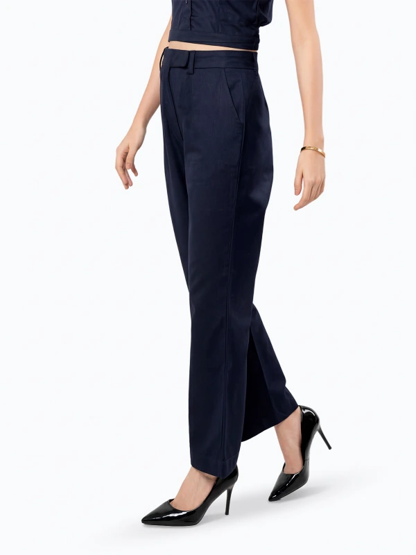 Blue High Rise Straight Fit Pants for Women 4