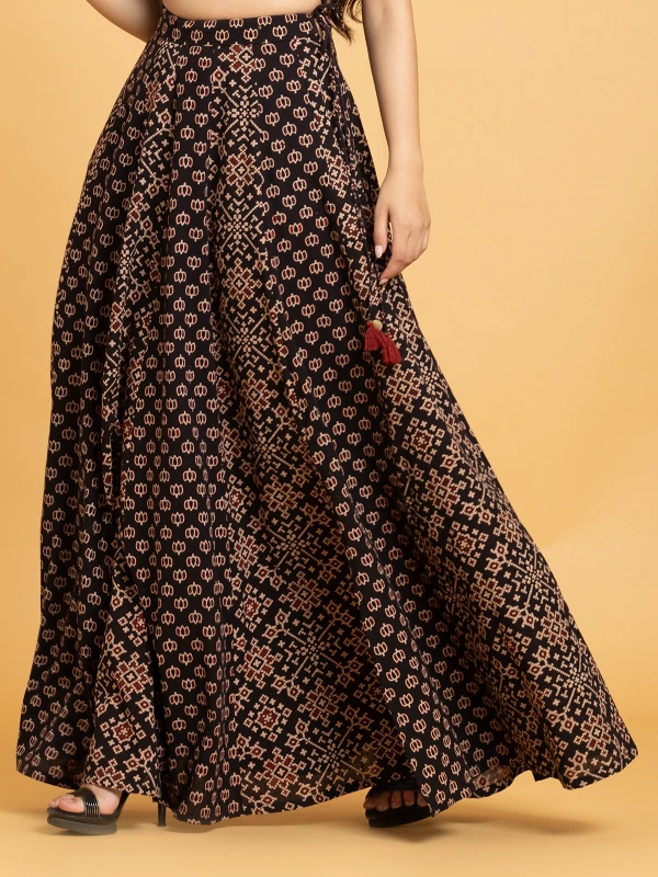 Black Ajrakh Multi-Panelled Flared Maxi Skirt 3