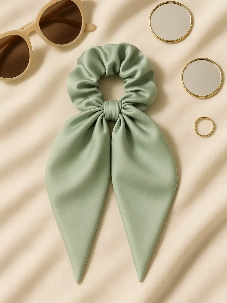 Green Satin Scarf Scrunchie