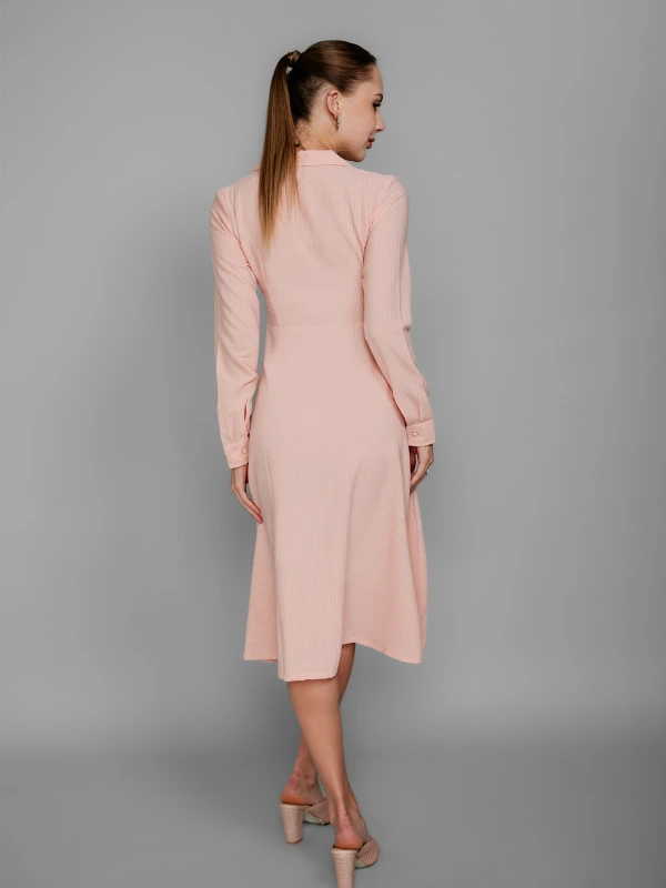 Pink Lapel Collar Dress For Chic Formal Wear 3