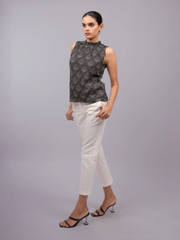 Black Printed High Neck Sleeveless Formal Top 4