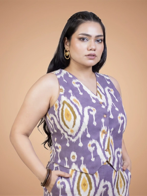 Purple Ikat Cotton Waistcoat 5