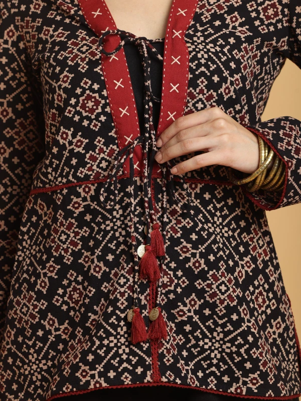 Black Ajrakh Printed Ethnic Top for Women 3