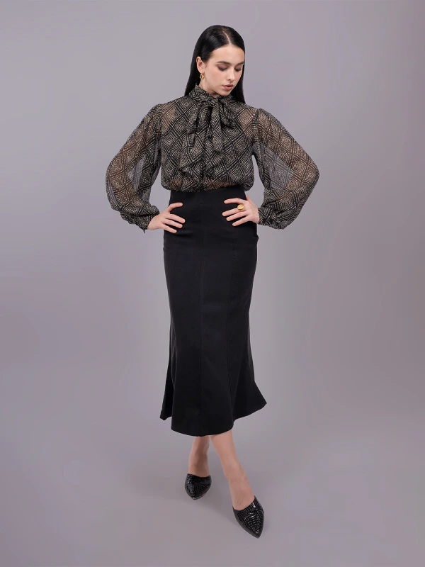 Black Printed Georgette Formal Top 1