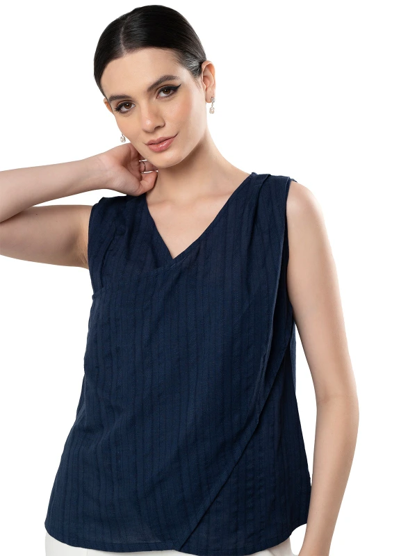 Blue Wrap-Style Loose Fit Top For Women 5