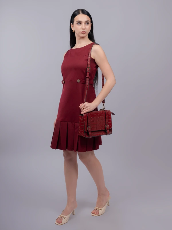 Maroon Formal Pleated Hem Shift Dress 1